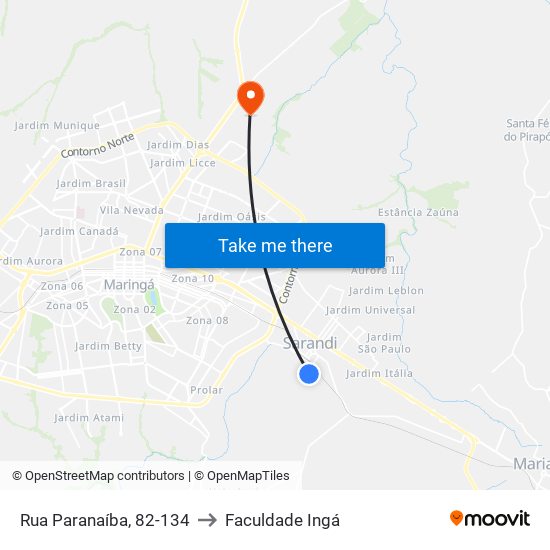 Rua Paranaíba, 82-134 to Faculdade Ingá map