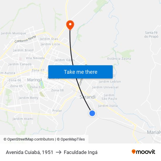 Avenida Cuiabá, 1951 to Faculdade Ingá map