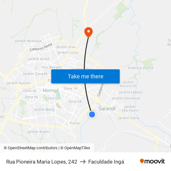 Rua Pioneira Maria Lopes, 242 to Faculdade Ingá map