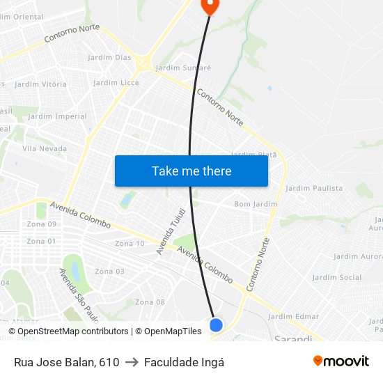 Rua Jose Balan, 610 to Faculdade Ingá map