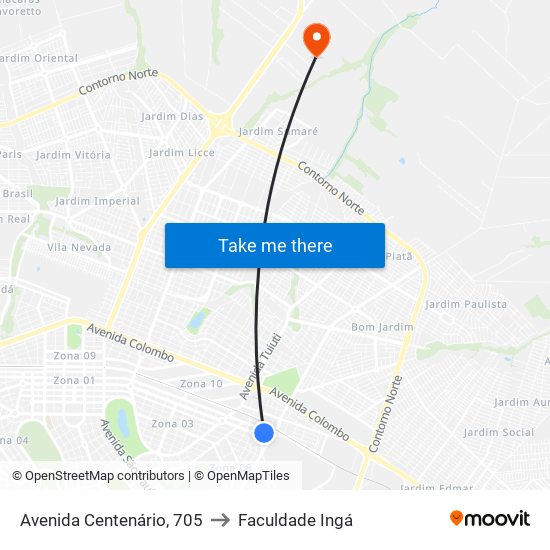 Avenida Centenário, 705 to Faculdade Ingá map