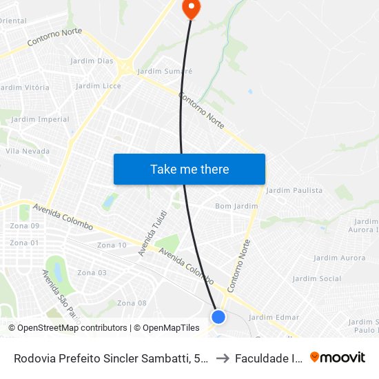 Rodovia Prefeito Sincler Sambatti, 597-627 to Faculdade Ingá map