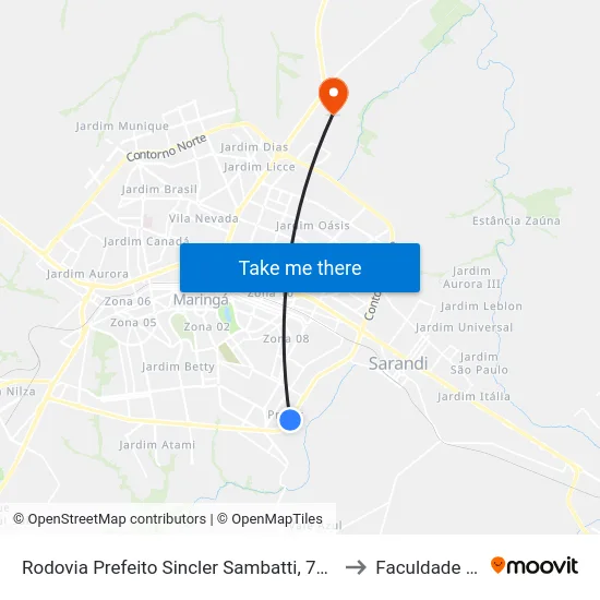 Rodovia Prefeito Sincler Sambatti, 7728-7984 to Faculdade Ingá map