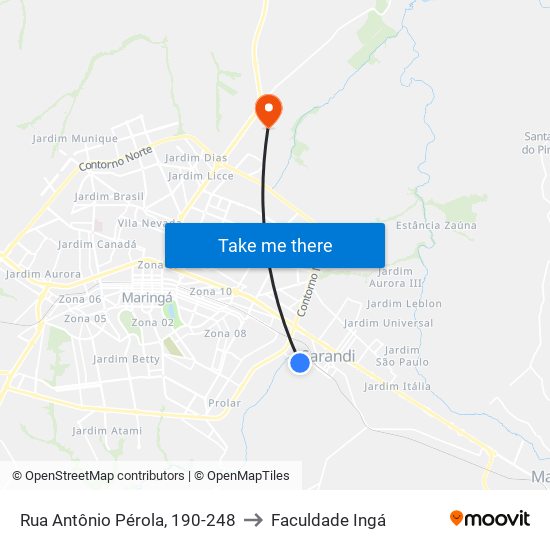 Rua Antônio Pérola, 190-248 to Faculdade Ingá map