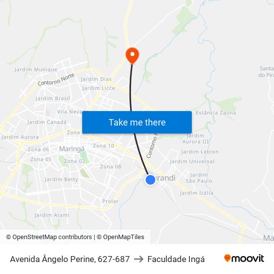 Avenida Ângelo Perine, 627-687 to Faculdade Ingá map
