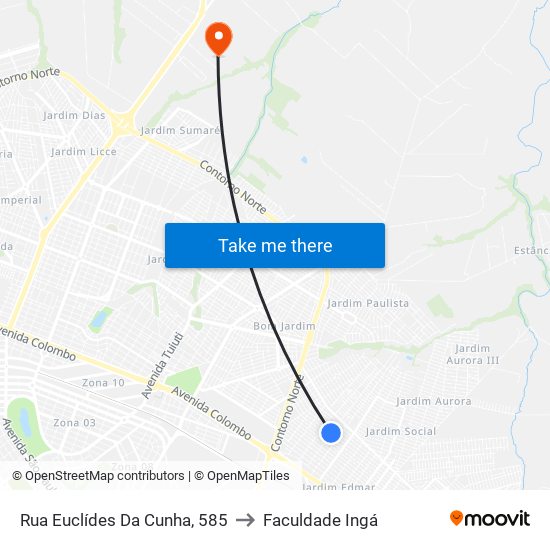 Rua Euclídes Da Cunha, 585 to Faculdade Ingá map