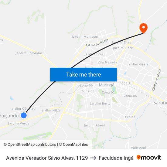 Avenida Vereador Silvio Alves, 1129 to Faculdade Ingá map
