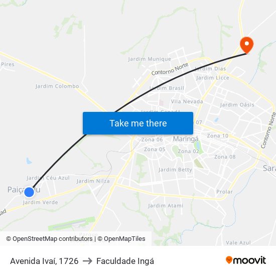 Avenida Ivaí, 1726 to Faculdade Ingá map