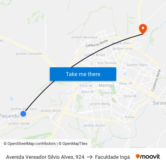 Avenida Vereador Silvio Alves, 924 to Faculdade Ingá map