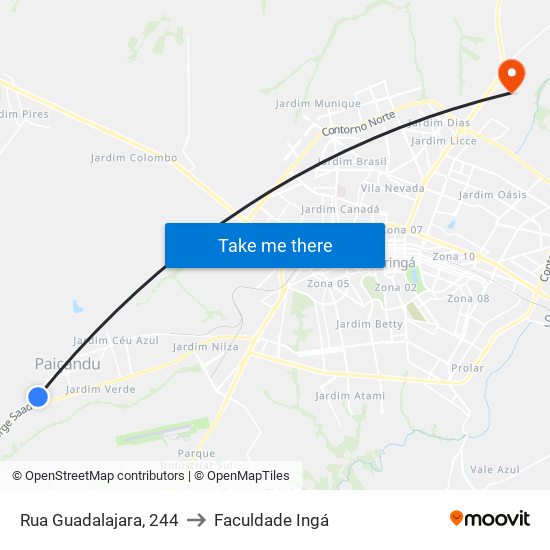 Rua Guadalajara, 244 to Faculdade Ingá map