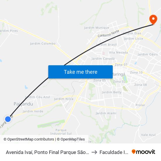 Avenida Ivaí, Ponto Final Parque São Jorge to Faculdade Ingá map