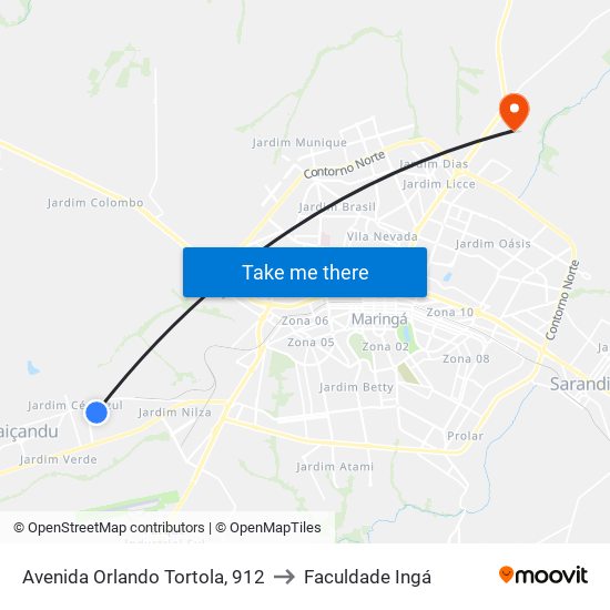 Avenida Orlando Tortola, 912 to Faculdade Ingá map