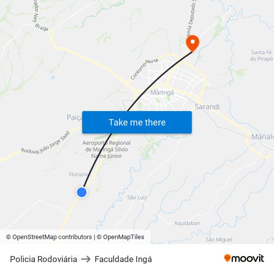 Policia Rodoviária to Faculdade Ingá map