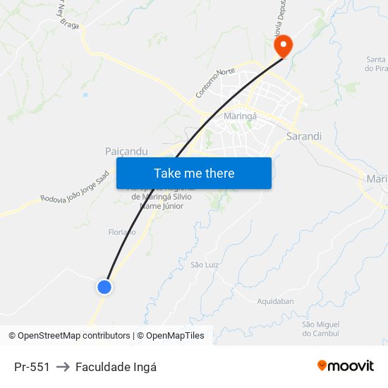 Pr-551 to Faculdade Ingá map