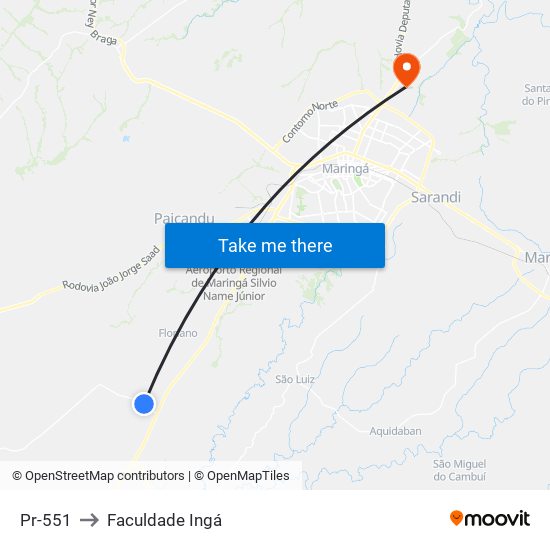 Pr-551 to Faculdade Ingá map