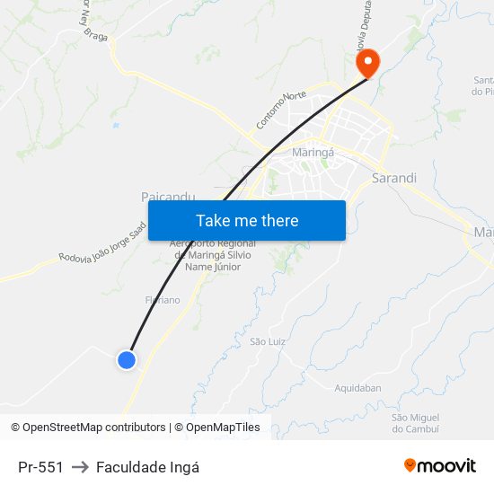 Pr-551 to Faculdade Ingá map