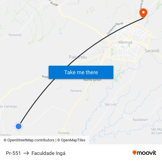 Pr-551 to Faculdade Ingá map