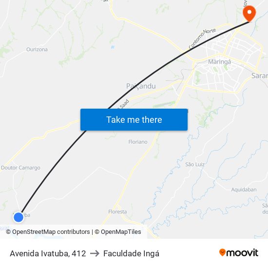 Avenida Ivatuba, 412 to Faculdade Ingá map