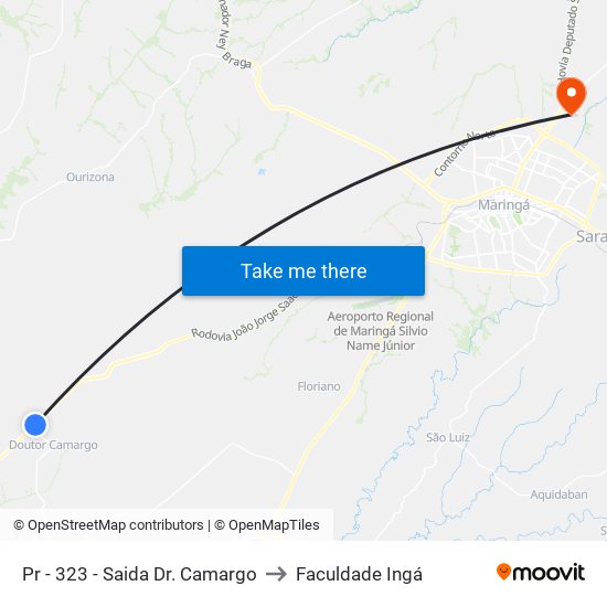 Pr - 323  -  Saida Dr. Camargo to Faculdade Ingá map