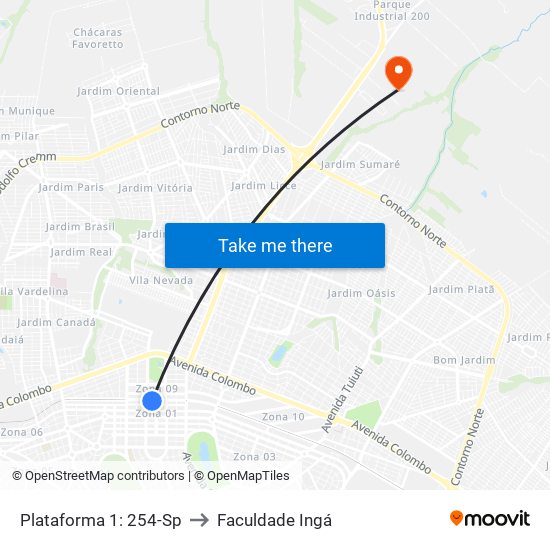 Plataforma 1: 254-Sp to Faculdade Ingá map