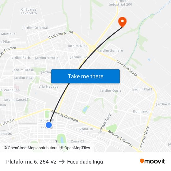 Plataforma 6: 254-Vz to Faculdade Ingá map