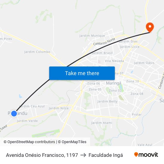 Avenida Onésio Francisco, 1197 to Faculdade Ingá map