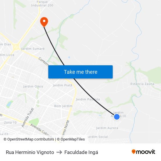 Rua Herminio Vignoto to Faculdade Ingá map