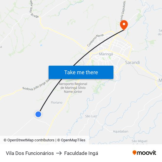 Vila Dos Funcionários to Faculdade Ingá map