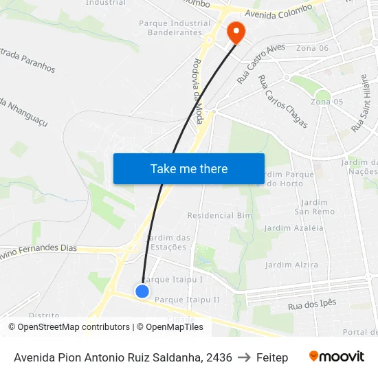Avenida Pion Antonio Ruiz Saldanha, 2436 to Feitep map