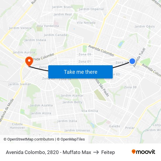 Avenida Colombo, 2820 - Muffato Max to Feitep map