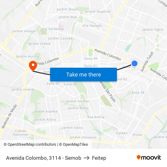 Avenida Colombo, 3114 - Semob to Feitep map