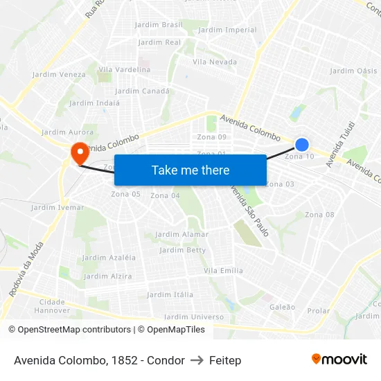 Avenida Colombo, 1852 - Condor to Feitep map