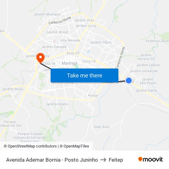 Avenida Ademar Bornia - Posto Juninho to Feitep map