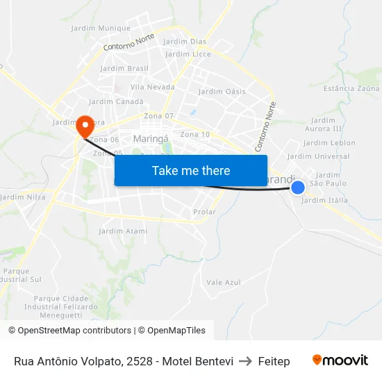 Rua Antônio Volpato, 2528 - Motel Bentevi to Feitep map