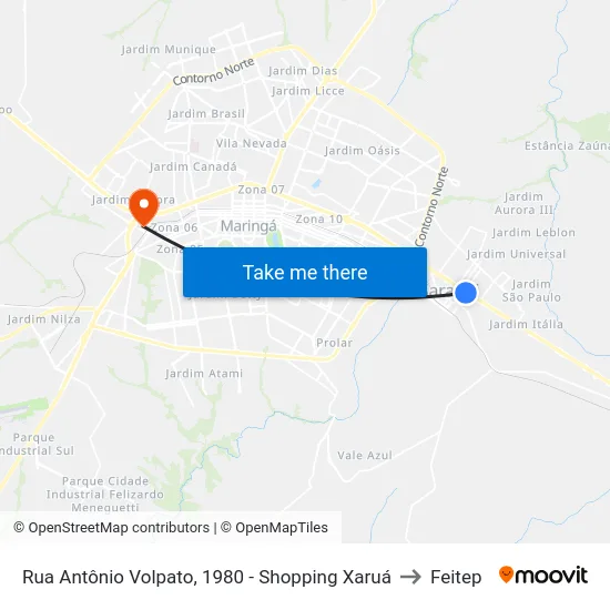 Rua Antônio Volpato, 1980 - Shopping Xaruá to Feitep map