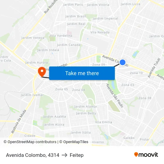 Avenida Colombo, 4314 to Feitep map