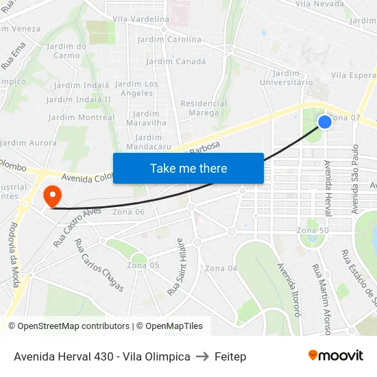 Avenida Herval 430 - Vila Olimpica to Feitep map