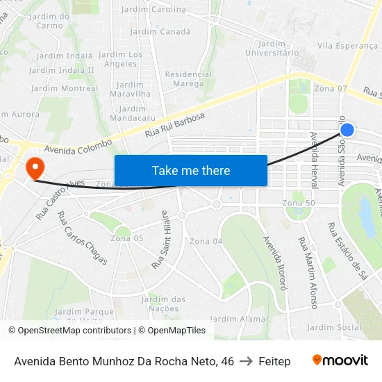 Avenida Bento Munhoz Da Rocha Neto, 46 to Feitep map