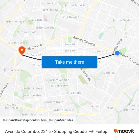 Avenida Colombo, 2315 - Shopping Cidade to Feitep map