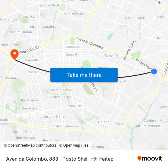 Avenida Colombo, 883 - Posto Shell to Feitep map