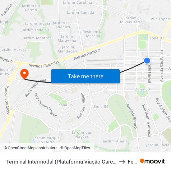 Terminal Intermodal (Plataforma Viação Garcia / Linha Nova Esperança) to Feitep map