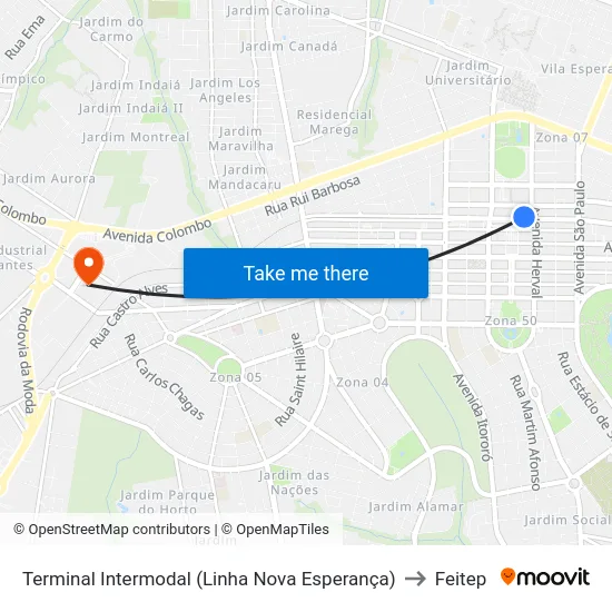Terminal Intermodal (Linha Nova Esperança) to Feitep map
