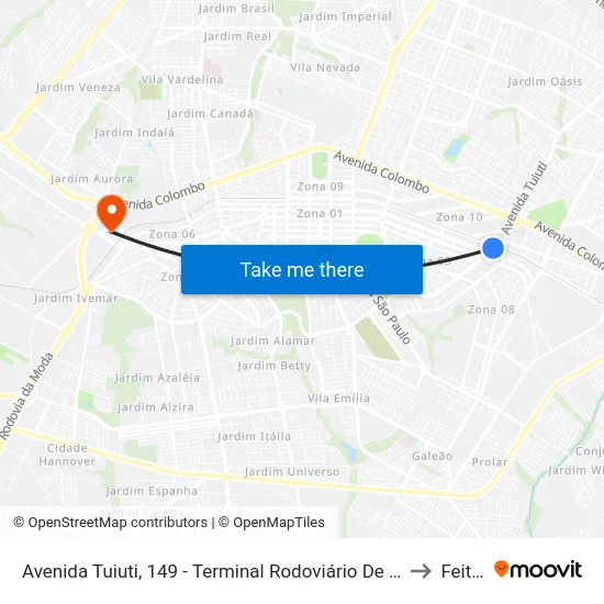 Avenida Tuiuti, 149 - Terminal Rodoviário De Maringá to Feitep map