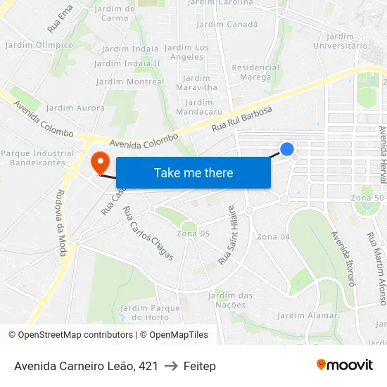 Avenida Carneiro Leão, 421 to Feitep map
