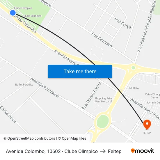 Avenida Colombo, 10602 - Clube Olimpico to Feitep map