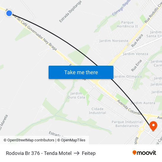 Rodovia Br 376 - Tenda Motel to Feitep map