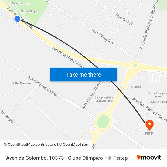 Avenida Colombo, 10373 - Clube Olímpico to Feitep map