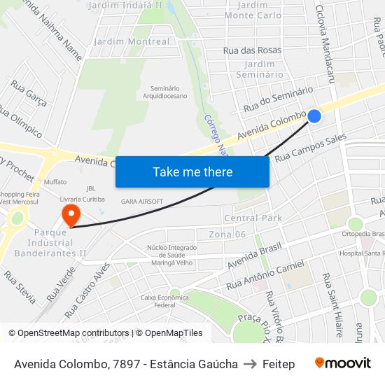 Avenida Colombo, 7897 - Estância Gaúcha to Feitep map