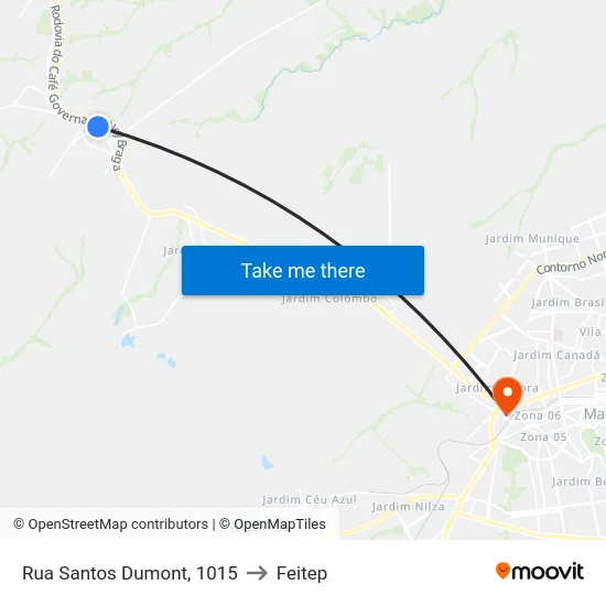 Rua Santos Dumont, 1015 to Feitep map