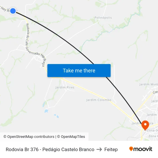 Rodovia Br 376 - Pedágio Castelo Branco to Feitep map